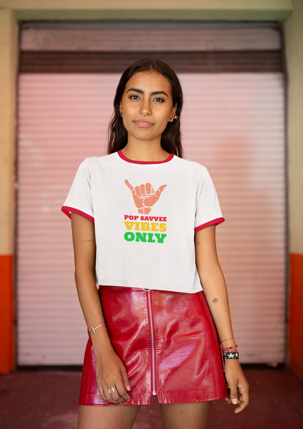 Vintage Style Ringer Tee Multi-Color Short Sleeve w/ "Pop Savvee Vibes Only" Graphic Design