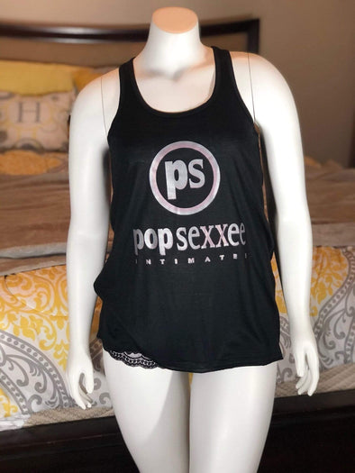Pop Sexxee Intimates Sleepwear Flowy Racerback Tank With Metallic Silver and Metallic Rose Gold “Pop Sexxee Intimates” Logo (W)