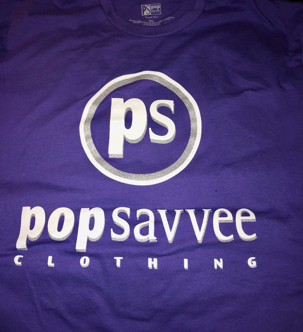 Short Sleeve Crewneck T-Shirt w/ White & Silver “Pop Savvee Clothing” Logo