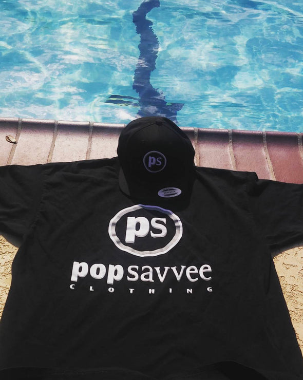 Short Sleeve Crewneck T-Shirt w/ White & Silver “Pop Savvee Clothing” Logo