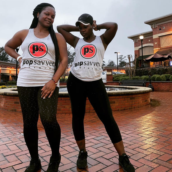 100% Ringspun Cotton Tank Top w/ Red “Pop Savvee Clothing" Logo