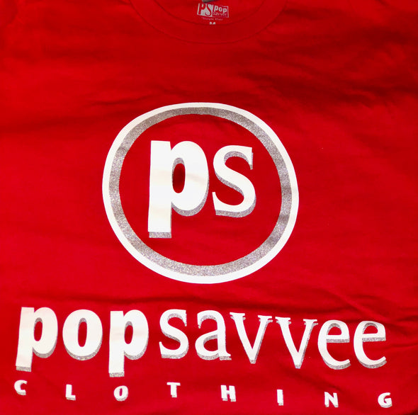 Short Sleeve Crewneck T-Shirt w/ White & Silver “Pop Savvee Clothing” Logo