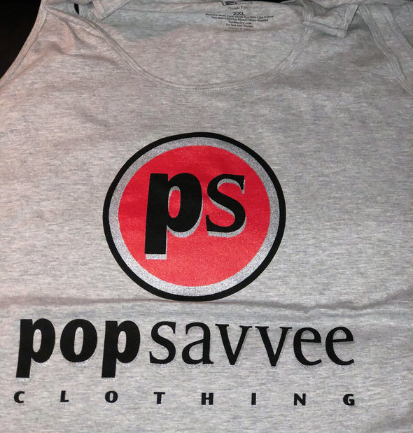 100% Ringspun Cotton Tank Top w/ Red “Pop Savvee Clothing" Logo
