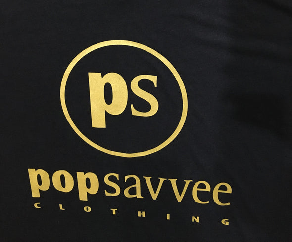 Designer Gold Label Short Sleeve Crewneck T-Shirt w/ Metallic Gold “Pop Savvee Clothing” Logo