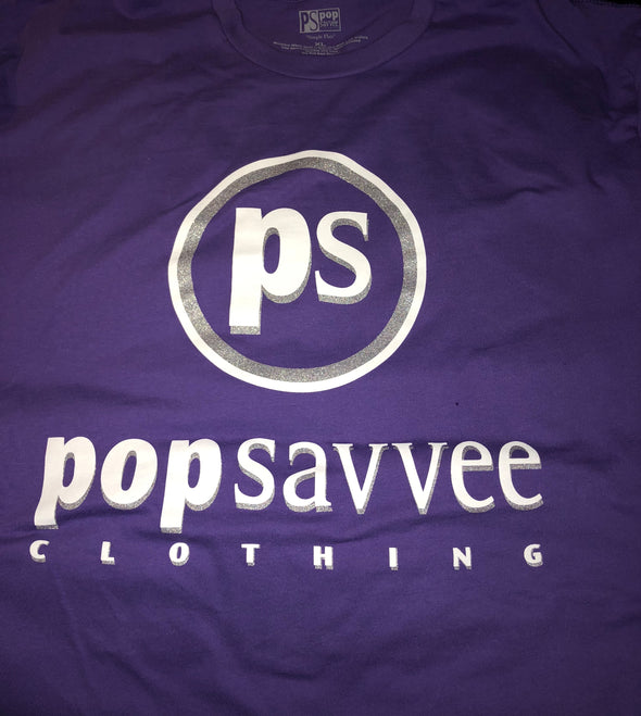 Women's Short Sleeve Crewneck Graphic T-Shirt w/ White & Metallic Silver “Pop Savvee Clothing” Logo