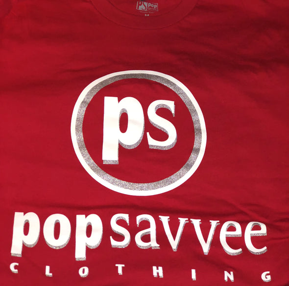 Women's Short Sleeve Crewneck Graphic T-Shirt w/ White & Metallic Silver “Pop Savvee Clothing” Logo