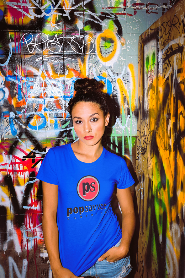 Women's Short Sleeve Crewneck T-Shirt w/ Red “Pop Savvee Clothing” Logo