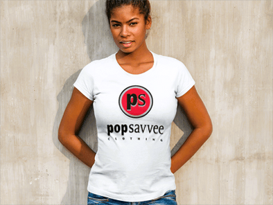 Women's Short Sleeve Crewneck T-Shirt w/ Red “Pop Savvee Clothing” Logo