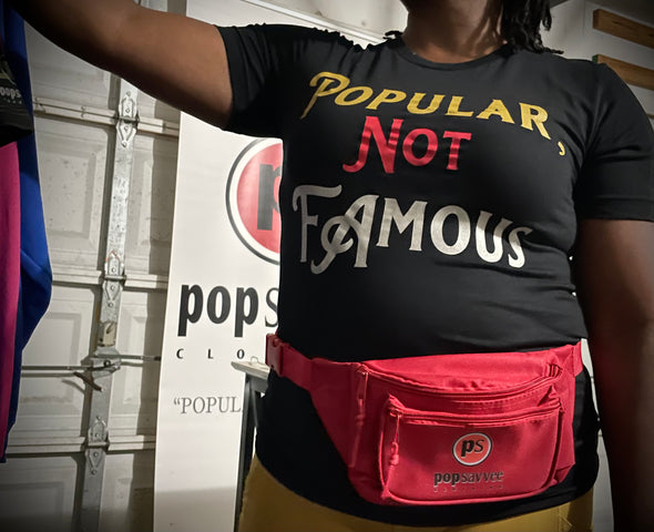 Red 3-Pocket Fanny Pack w/ Adjustable Plastic Snap Buckle & “Pop Savvee Clothing” Logo