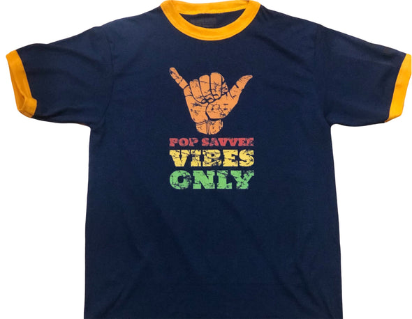 Vintage Style Ringer Tee Multi-Color Short Sleeve w/ "Pop Savvee Vibes Only" Graphic Design