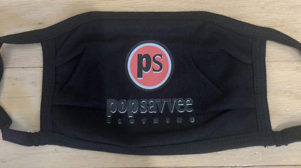 Pop Savvee Clothing Accessories 5"H x 6.5"W / Black - Pop Savvee Clothing / Cotton/Poly Custom Black PPE Face Mask With Red “Pop Savvee Clothing” Logo