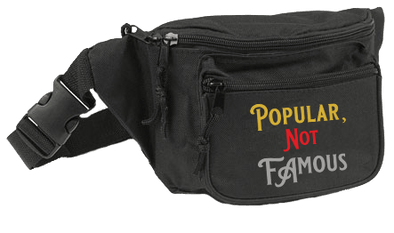 Pop Savvee Clothing Accessories 8" W x 4" H x 3" D / Black / Polyester Black Three-Pocket Fashion Pouch With Plastic Snap Buckle and "Popular, Not Famous" Logo