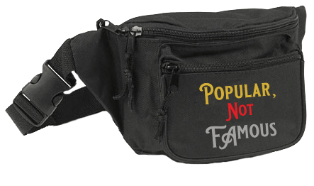 Pop Savvee Clothing Accessories 8" W x 4" H x 3" D / Black / Polyester Black Three-Pocket Fashion Pouch With Plastic Snap Buckle and "Popular, Not Famous" Logo