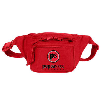 Pop Savvee Clothing Accessories 8" W x 4" H x 3" D / Red / Polyester Red Three-Pocket Fashion Pouch With Plastic Snap Buckle and “Pop Savvee Clothing” Logo