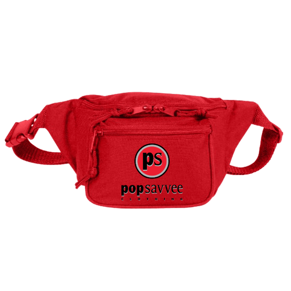 Pop Savvee Clothing Accessories 8" W x 4" H x 3" D / Red / Polyester Red Three-Pocket Fashion Pouch With Plastic Snap Buckle and “Pop Savvee Clothing” Logo