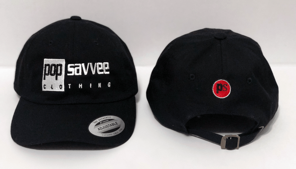 Pop Savvee Clothing Hats OSFA / Black / Cotton Black Dad Hat With Adjustable Strap and White “Rectangle” Logo