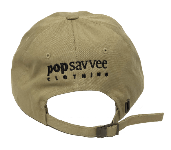 Pop Savvee Clothing Hats OSFA / Khaki / Cotton Khaki Dad Hat With Adjustable Strap and Red “Pop Savvee Clothing” Logo