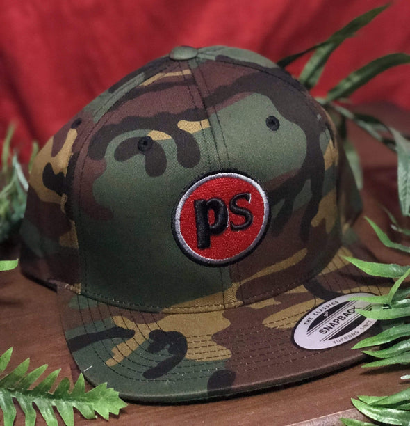 Pop Savvee Clothing Hats OSFA / Military Green Camo / Cotton/Polyester Military Camo Snapback Hat With Plastic Snap and Red “Pop Savvee Clothing” Logo