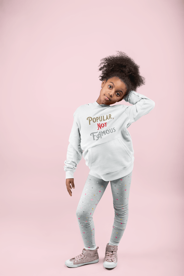 Pop Savvee Clothing Hoodies 2T / White / Cotton/Polyester Youth Heavy Blend Streetwear Hoodie With “Popular Not Famous” Logo