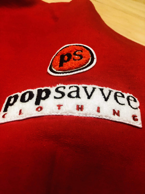 Pop Savvee Clothing Hoodies Red Heavy Blend Unisex Streetwear Hoodie With “Popular Not Famous” Chenille Embroidery