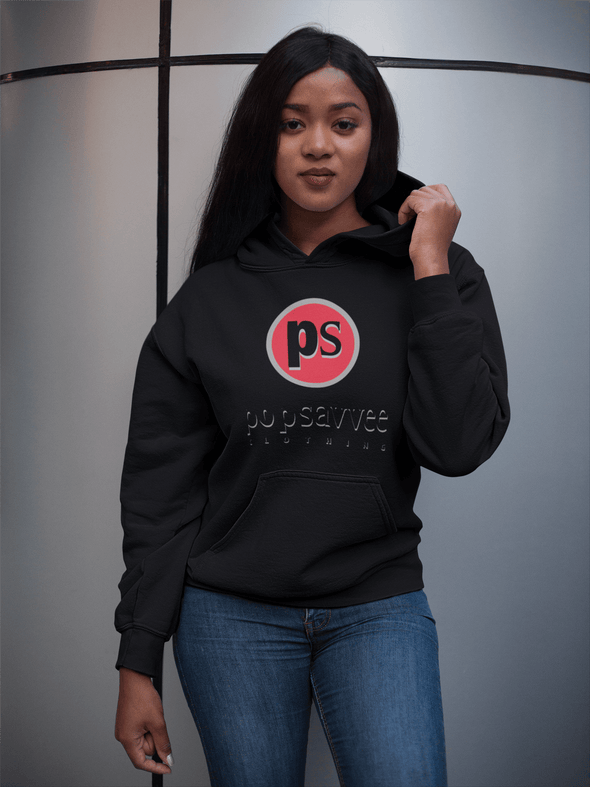 Pop Savvee Clothing Hoodies S / Black / Cotton/Polyester Heavy Blend Streetwear Hoodie With Red “Pop Savvee Clothing” Logo