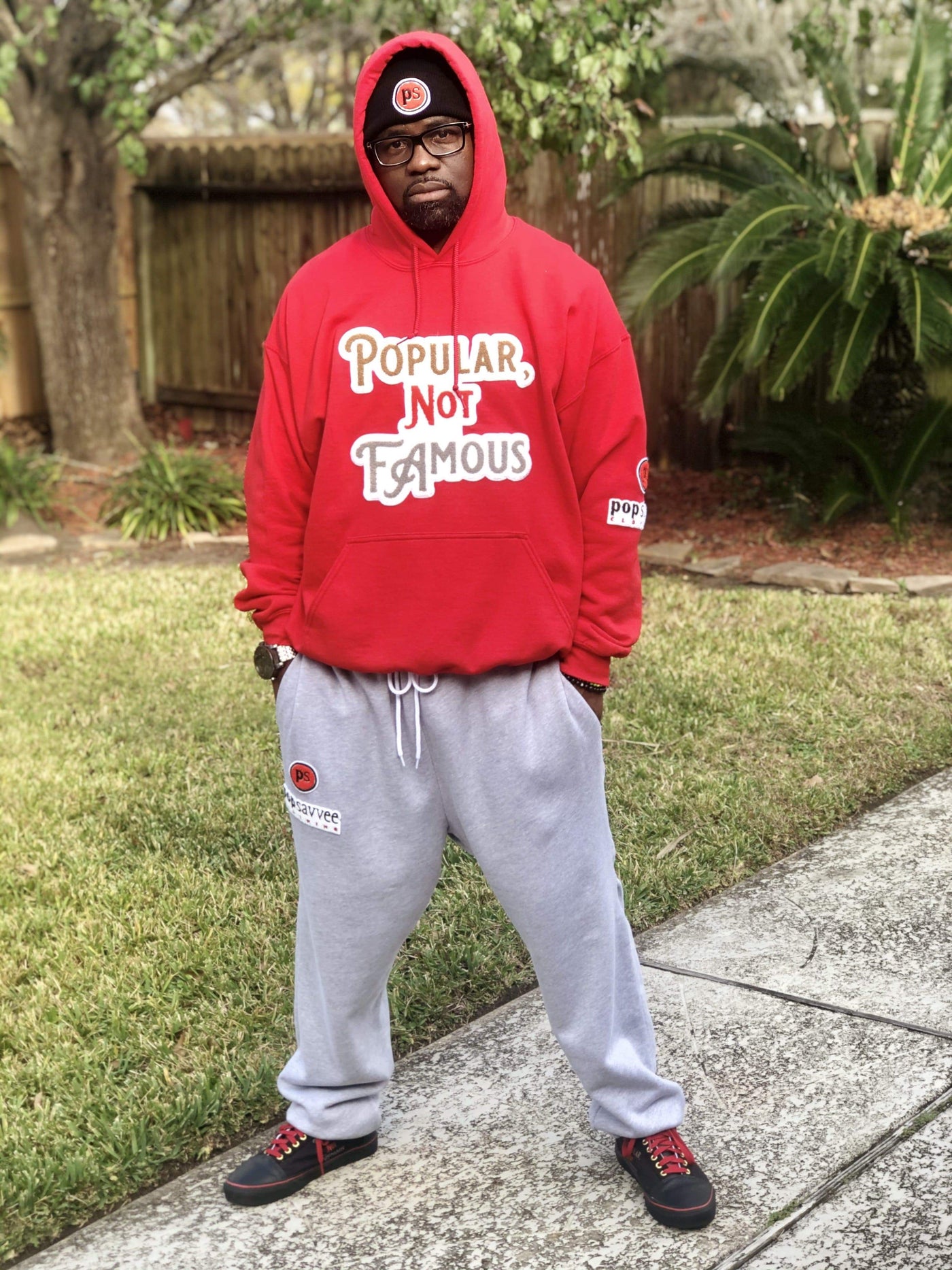 Red Pullover Style Hoodie w/ Chenille Embroidered “Popular Not Famous” –  Pop Savvee Clothing