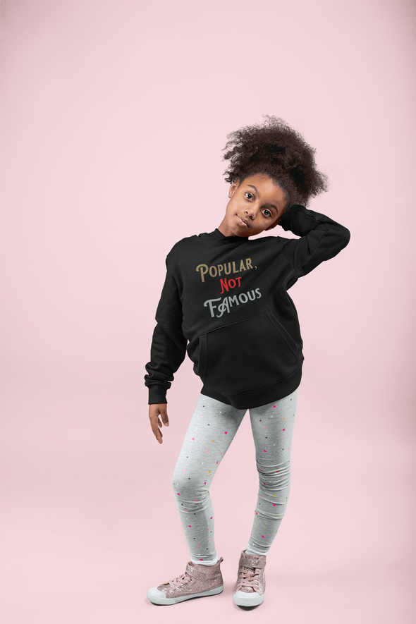 Pop Savvee Clothing Hoodies XS (Youth) / Black / Cotton/Polyester Youth Heavy Blend Streetwear Hoodie With “Popular Not Famous” Logo