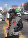 Pop Savvee Clothing Jackets S / Wool Grey/Black/White / Wool/Leather Custom Grey and Black Leather Varsity Letterman Jacket With “Pop Savvee Clothing” Chenille Embroidery