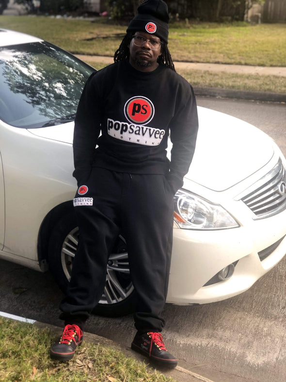 Pop Savvee Clothing Jogging Suits Black Sweat Suit With “Pop Savvee Clothing” Chenille Embroidery