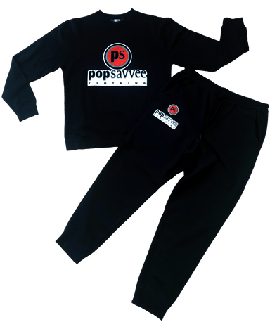 Pop Savvee Clothing Jogging Suits S / Cotton/Polyester / Black Black Sweat Suit With “Pop Savvee Clothing” Chenille Embroidery