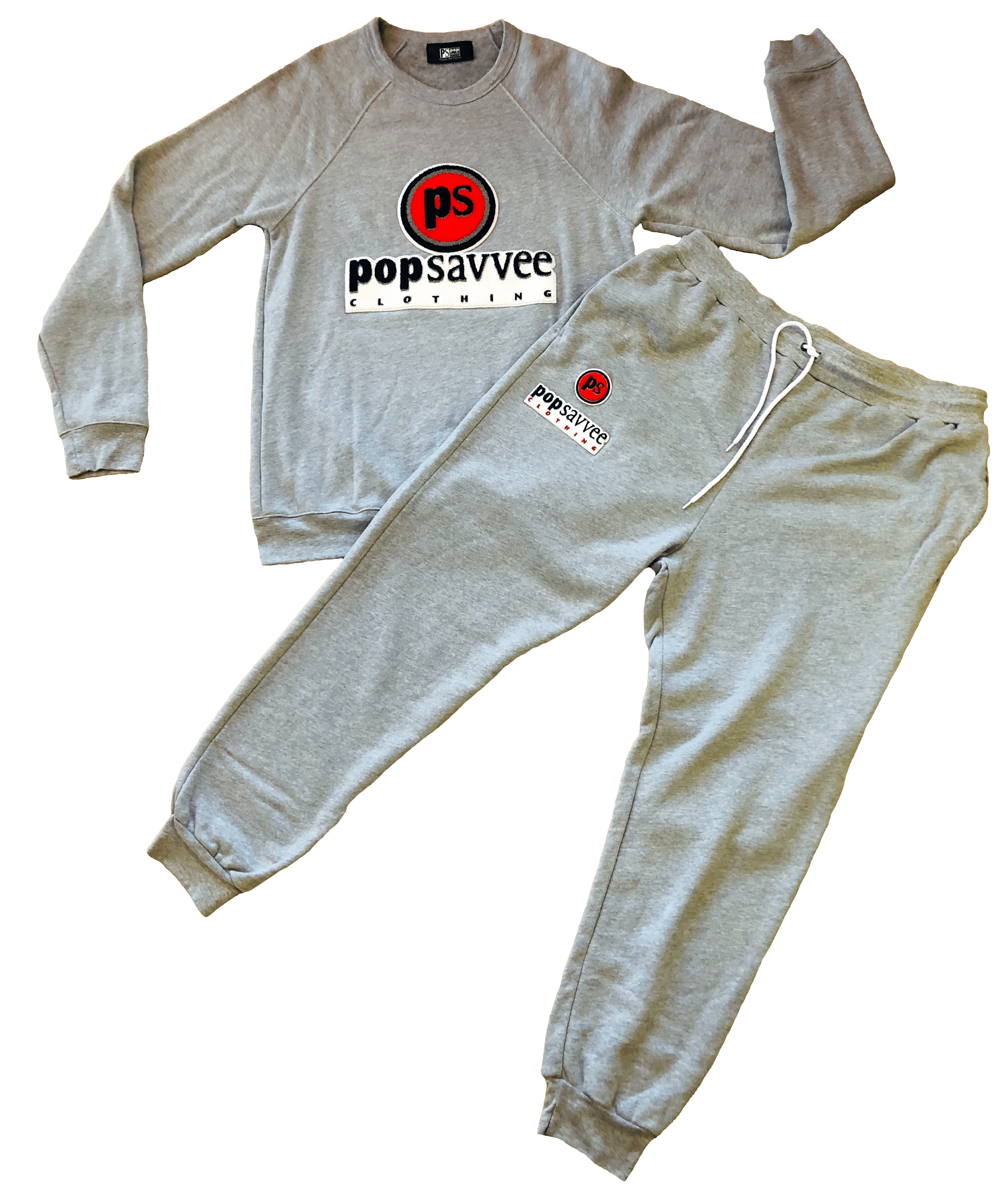 Heather Grey Sweat Suit - Chenille Embroidered “Pop Savvee