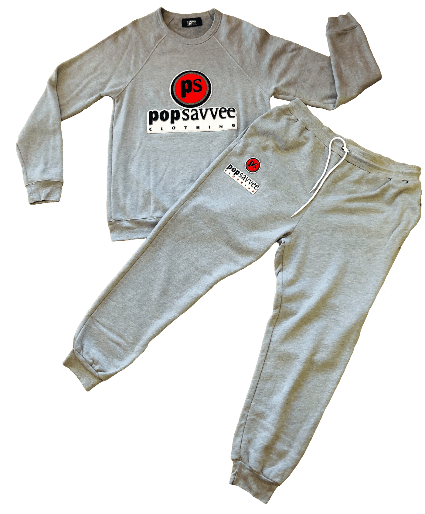 ødemark Medarbejder hule Heather Grey Sweat Suit - Chenille Embroidered “Pop Savvee Clothing” L