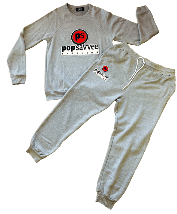 Pop Savvee Clothing Jogging Suits S / Cotton/Polyester / Black Unisex Heather Grey Sweat Suit With “Pop Savvee Clothing” Chenille Embroidery