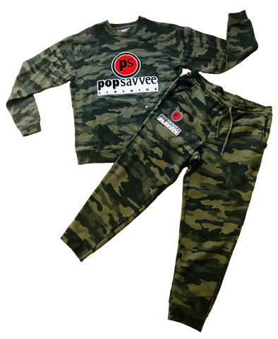 Pop Savvee Clothing Jogging Suits S / Cotton/Polyester / Miltary Camo Camo Sweat Suit With “Pop Savvee Clothing” Chenille Embroidery