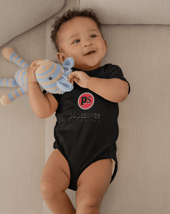 Pop Savvee Clothing Onesie NB / Black / Cotton Baby Onesie With Red “Pop Savvee Clothing” Logo