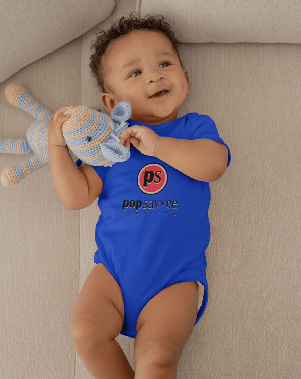 Pop Savvee Clothing Onesie NB / Royal Blue / Cotton Baby Onesie With Red “Pop Savvee Clothing” Logo