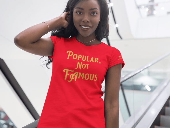 Pop Savvee Clothing Shirts Gold Label Short Sleeve Crewneck T-Shirt With “Popular, Not Famous" Logo