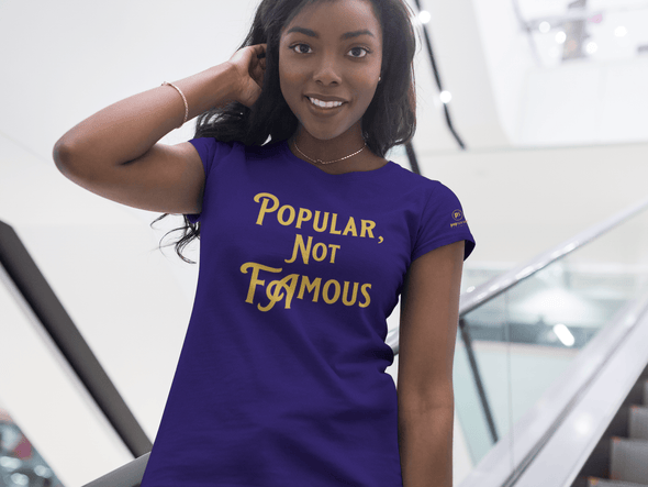 Pop Savvee Clothing Shirts Gold Label Short Sleeve Crewneck T-Shirt With “Popular, Not Famous" Logo