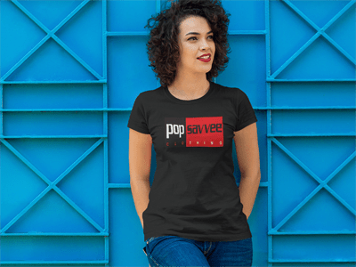 Pop Savvee Clothing Shirts L / Black / Cotton/Polyester Women's Short Sleeve Crewneck T-Shirt With Red “Rectangle” Logo
