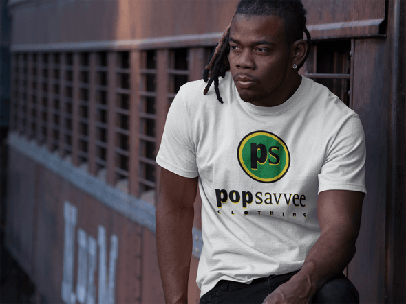 Pop Savvee Clothing Shirts M / White / Cotton/Polyester Unisex Short Sleeve Crewneck T-Shirt With Jamaican “Pop Savvee Clothing" Logo