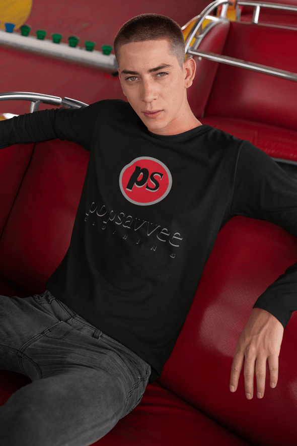 Pop Savvee Clothing Shirts S / Black / Cotton Unisex Long Sleeve Crewneck T-Shirt With Red “Pop Savvee Clothing” Logo