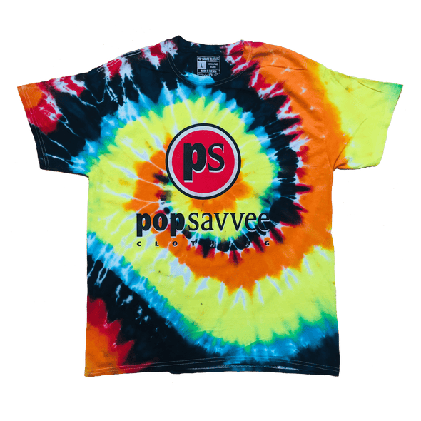 Pop Savvee Clothing Shirts S / Cotton / Multi-Color Tie-Dye Multi-Color Tie-Dye Crewneck T-Shirt With Red “Pop Savvee Clothing” Logo