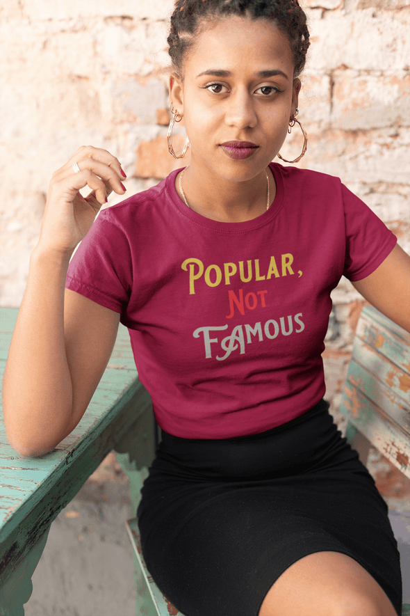 Pop Savvee Clothing Shirts S / Cotton/Polyester / Heather Cardinal Short Sleeve Crewneck T-Shirt With “Popular Not Famous” Logo