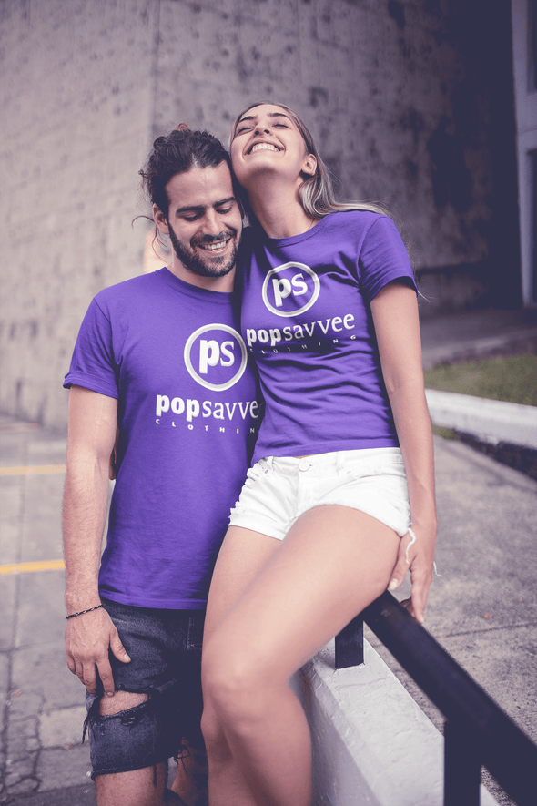 Pop Savvee Clothing Shirts S / Purple / Cotton/Polyester Short Sleeve Crewneck T-Shirt With White and Silver “Pop Savvee Clothing” Logo