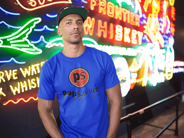 Pop Savvee Clothing Shirts S / Royal Blue / Cotton/Polyester Short Sleeve Crewneck T-Shirt With Red “Pop Savvee Clothing” Logo