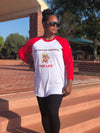 Pop Savvee Clothing Shirts S / White/Red / Polyester/Cotton Three-Quarter Sleeve Raglan T-Shirt With “Pop Life” Popcorn Character