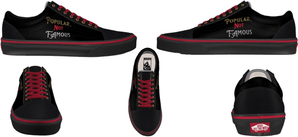 Pop Savvee Clothing Shoes Custom Black Low Top Streetwear Shoes With “Popular Not Famous” Logo