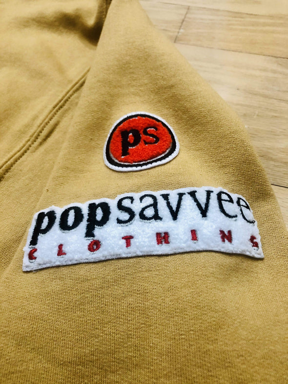 Pop Savvee Clothing Sweatshirts Old Gold Unisex Sweatshirt With “Popular Not Famous” Chenille Embroidery