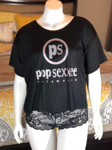 Pop Sexxee Intimates Sleepwear Flowy Boxy Tee With Metallic Silver and Metallic Rose Gold “Pop Sexxee Intimates” Logo (W)