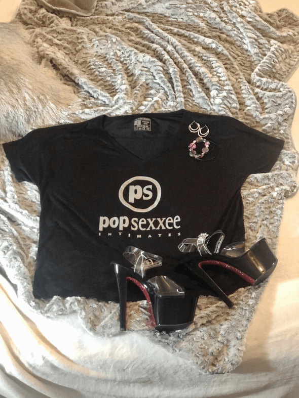 Pop Sexxee Intimates Sleepwear Rhinestone Flowy Boxy Tee With Metallic Silver and Metallic Rose Gold “Pop Sexxee Intimates” Logo (W)